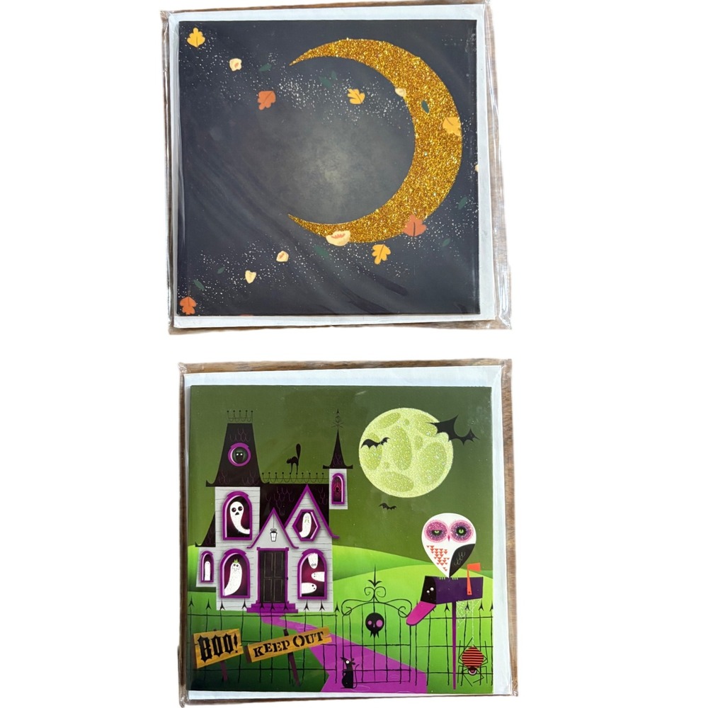 2 Up With Paper Halloween Pop Up Greeting Cards Witch Crescent Moon Spooky House